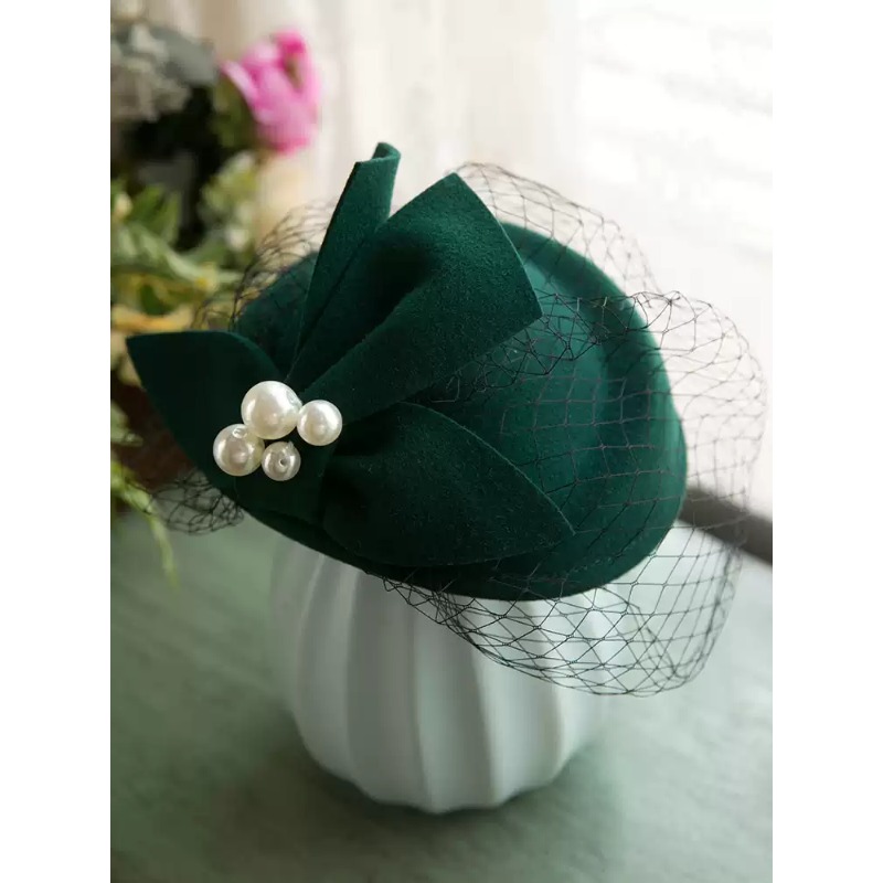 Beret French Wool - ร้านขายของชำยูนิเวิร์ส หมวกเบเร่ต์ตาข่ายสไตล์ฝรั่งเศส วินเทจอังกฤษ ผ้าขนสัตว์ หมวกทรงสูง