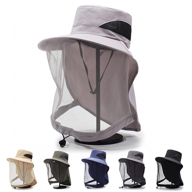 Sun Hat Wide Brim - หมวกตาข่ายกันแดดพร้อมสายรัดคอและสายคาดศีรษะแบบปรับได้ หมวกชาวประมงปีกกว้างสำหรับกิจกรรมกลางแจ้ง เดินป่า ตกปลา อุปกรณ์เสริมสำหรับฤดูร้อนและชายหาด