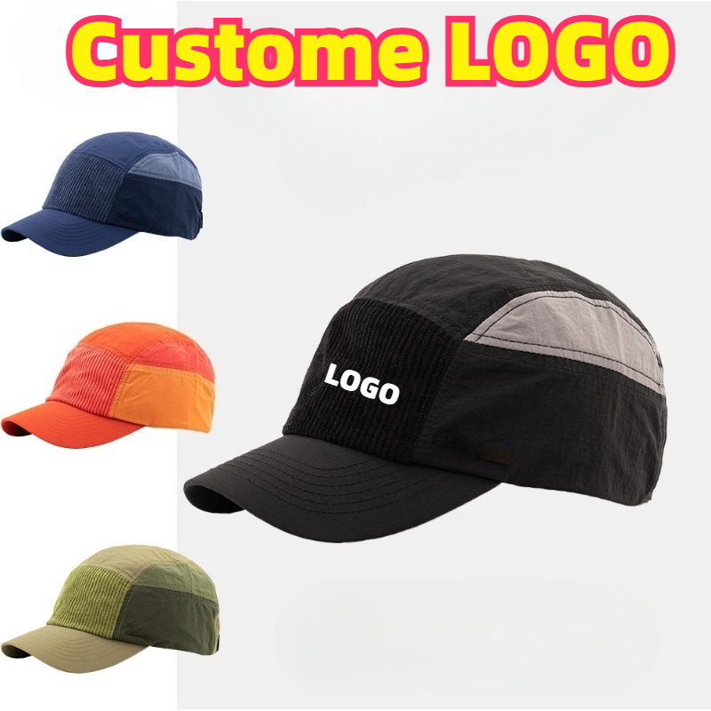 Corduroy Cap 5 Panel - หมวกเบสบอลปักโลโก้ตามสั่ง แต่งสีตัดกันด้วยผ้าคอร์ดูรอย ทรงสั้น แห้งเร็ว เหมาะสำหรับฤดูใบไม้ผลิและฤดูร้อน