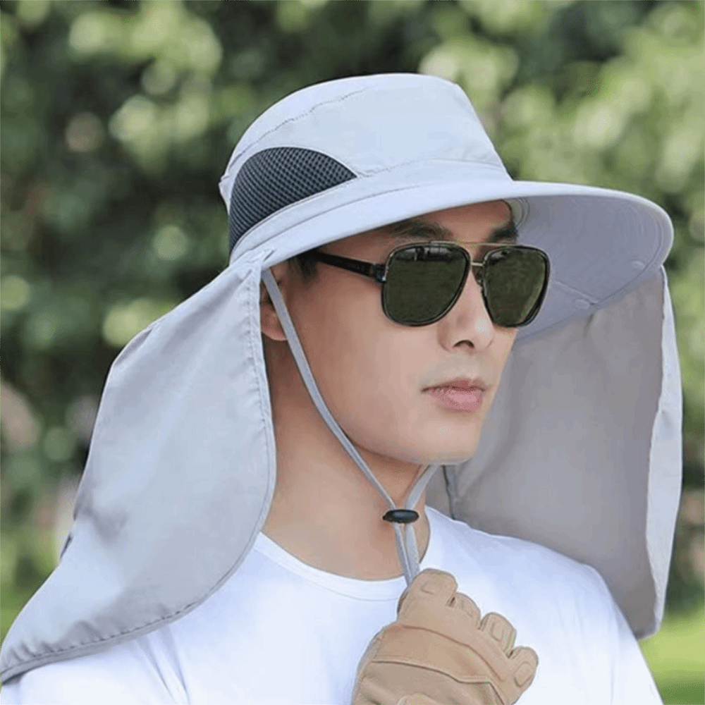 Visor Sun Hat - หมวกกันแดดผ้าลำลองสำหรับผู้ชาย พร้อมผ้าคลุมคอถอดได้ หมวกปีกกว้างสำหรับผู้หญิงพร้อมสายคล้องคอ หมวกกันแดดสำหรับนักตกปลาและเดินป่า