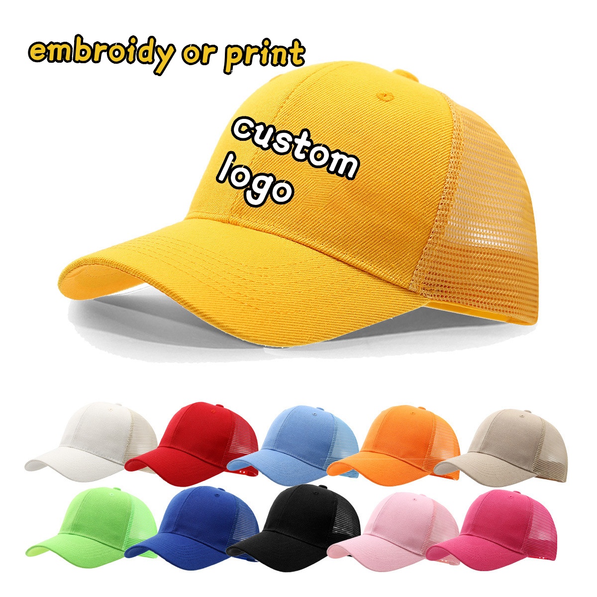 Trucker Cap Mesh - หมวกแก๊ปปักโลโก้ตามสั่ง พิมพ์ลาย สีพื้น ผ้าตาข่าย สำหรับฤดูร้อน เหมาะสำหรับผู้ชายและผู้หญิง