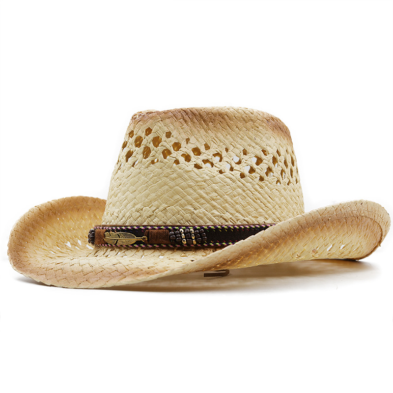 Cowboy Hat Straw - ปานามานุ่ม Handmade คาวบอยหมวกฤดูร้อนผู้ชายผู้หญิง Hollowing Out หมวกชายหาดท่องเที่ยวกลางแจ้งหมวกป้องกันแสงแดด