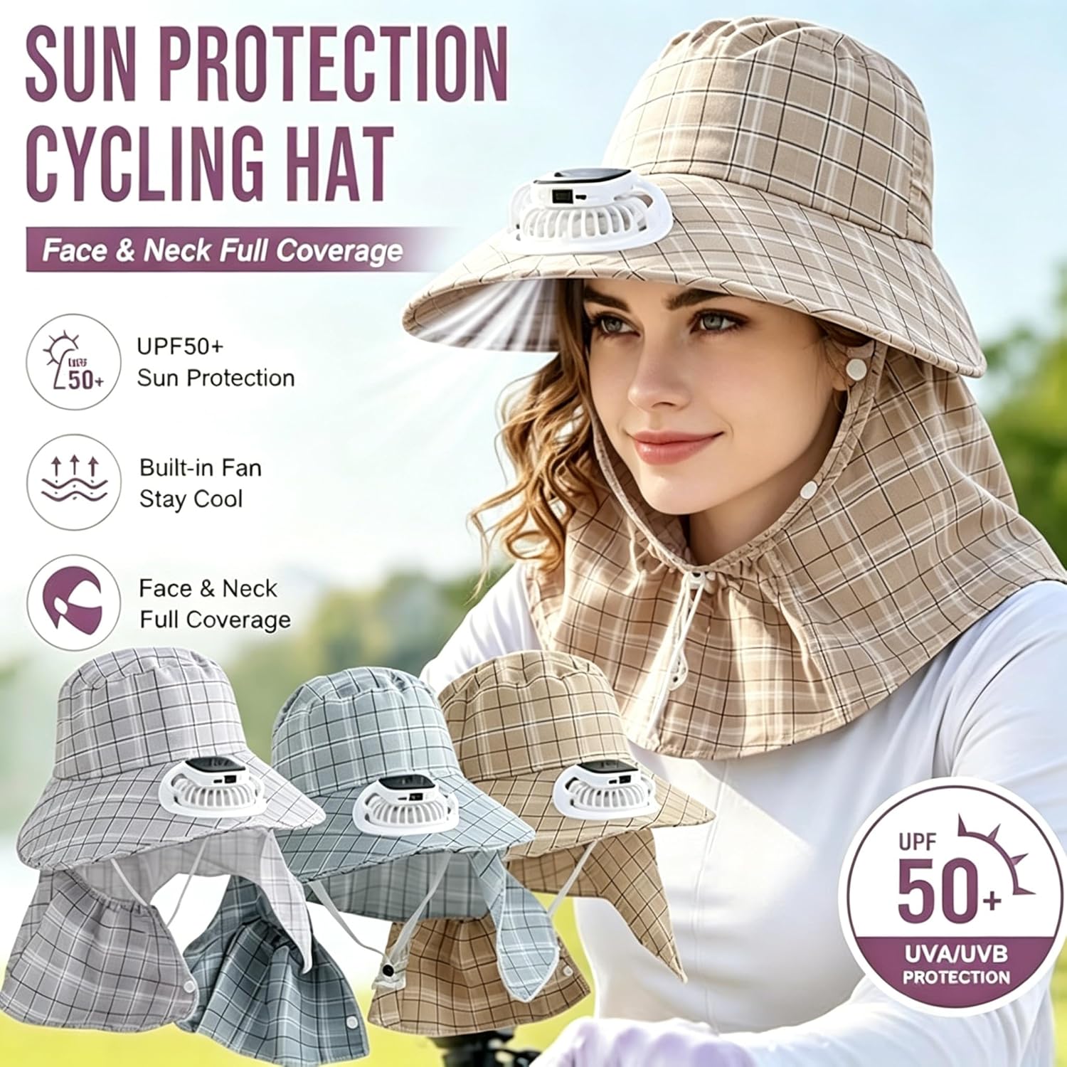 Visor Sun Hat - หมวกพัดลมพลังงานแสงอาทิตย์ 1 ชิ้น ชาร์จผ่าน USB สำหรับฤดูร้อน