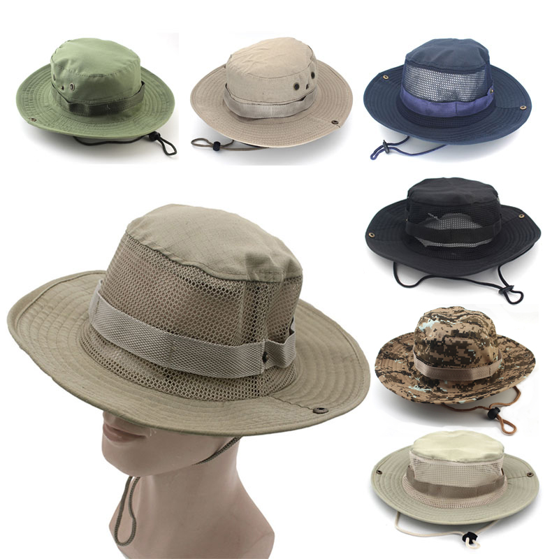 Boonie Hat Tactical - หมวกยุทธวิธีลายพรางหมวกบังแดดสำหรับผู้ชายและผู้หญิง, หมวกทรงถังใส่กีฬากลางแจ้งหมวกสำหรับตกปลาเดินป่าล่าสัตว์