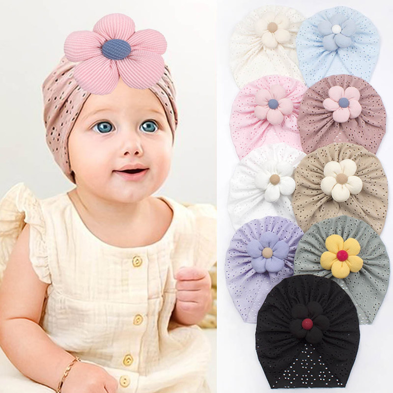 Dad Hat Cotton - 3D ดอกไม้เด็ก Turban หมวกฤดูร้อน Breathable Hollow