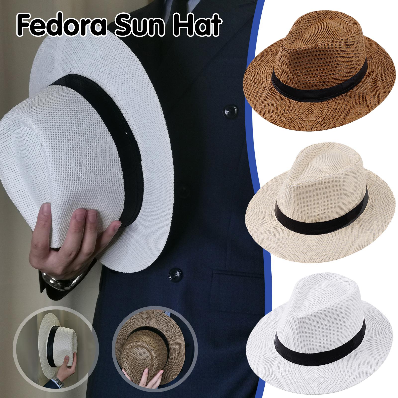 Cowboy Hat Straw - หมวกปานามาฟางสำหรับผู้ชาย แฟชั่นฤดูร้อน ป้องกันแสงแดด สไตล์ชายหาด พร้อมริบบิ้น ลำลอง