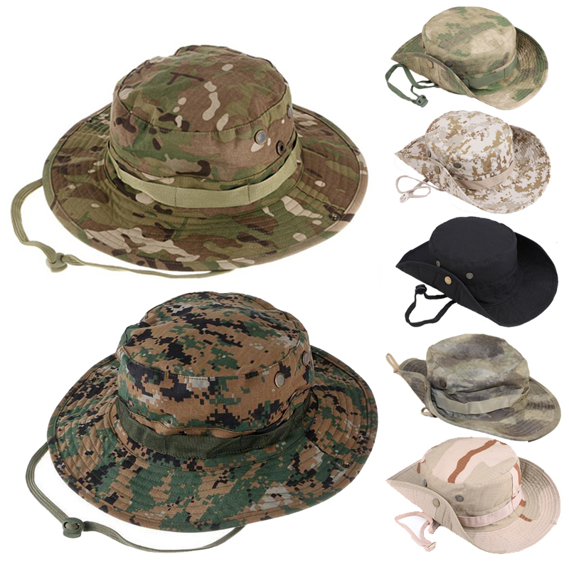 Boonie Hat Tactical - Camouflage ยุทธวิธี Boonie หมวกตั้งแคมป์ปีนเขา Sniper หมวกตกปลากลางแจ้งเดินป่าหมวก