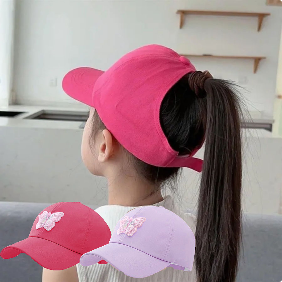 Baseball Cap Structured - ฤดูร้อนเด็กเบสบอลหมวกป้องกันแสงแดด Hollow หมวกหางม้าสูงสําหรับชายหญิงผีเสื้อพิมพ์ครีมกันแดดกลางแจ้งเบสบอลหมวก