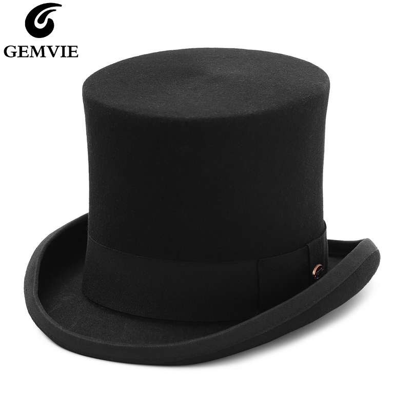 Fedora Hat Wool - GEMVIE 17 ซม.100% ผ้าขนสัตว์ Felt หมวกสําหรับผู้ชายผู้หญิงกระบอกสูงหมวก