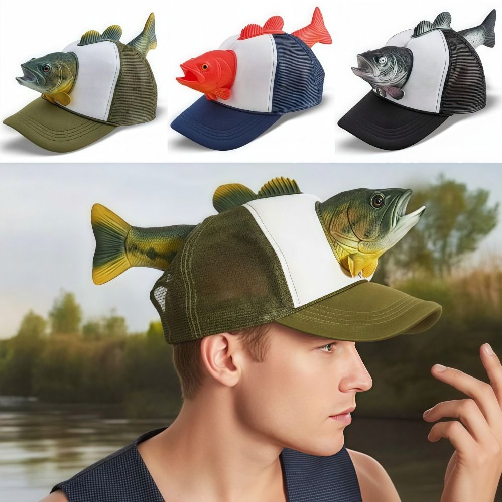 Trucker Cap Mesh - หมวกแก๊ปตาข่ายลายปลา 3 มิติ ตลกๆ ปรับขนาดได้ หมวกตกปลาแบบใหม่