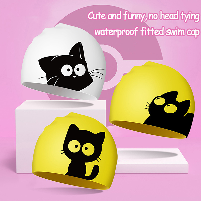Swim Hat Silicone - หมวกว่ายน้ำแมวน่ารักสำหรับหูยาวปกป้องเด็กหมวกว่ายน้ำซิลิโคนยืดหยุ่นหมวกอาบน้ำหมวกดำน้ำ