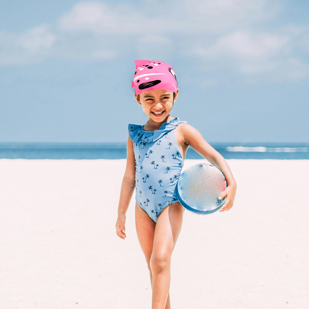 Swim Hat Silicone - หมวกว่ายน้ำซิลิโคนลายการ์ตูนรูปปลาสำหรับเด็ก 2 ชิ้น กันน้ำ สวมใส่สบาย น้ำหนักเบา
