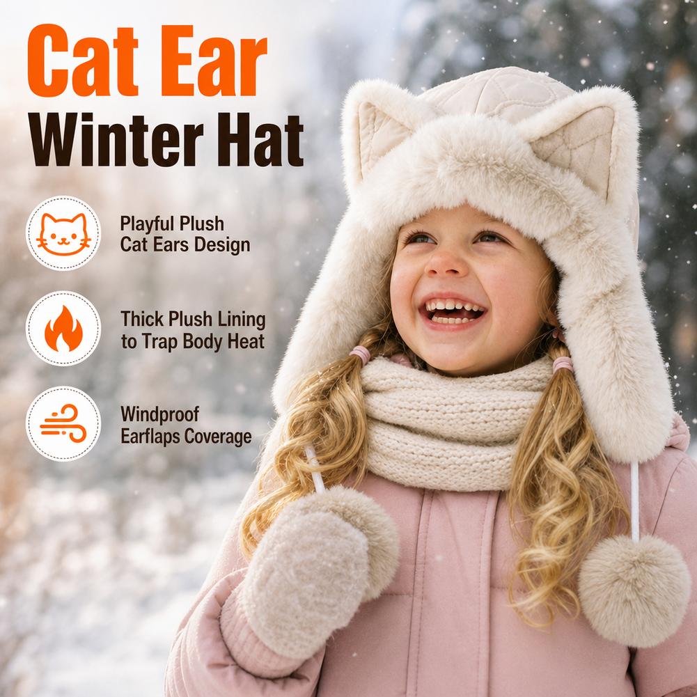 Winter Trapper Hat - หมวกกันหนาวทรงทรัปเปอร์พร้อมหูจิ้งจอกนุ่มสบาย ตกแต่งด้วยพู่กันลม เหมาะสำหรับศีรษะขนาด 56 ซม. พับเก็บได้
