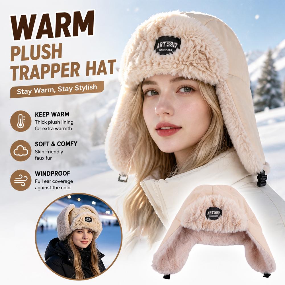 Winter Trapper Hat - หมวกกันหนาวแบบหนาบุขนกำมะหยี่ ป้องกันลม ป้องกันหู ดีไซน์สวมใส่ได้สองแบบ ปรับสายรัดได้ หมวกนักบินอุ่นๆ