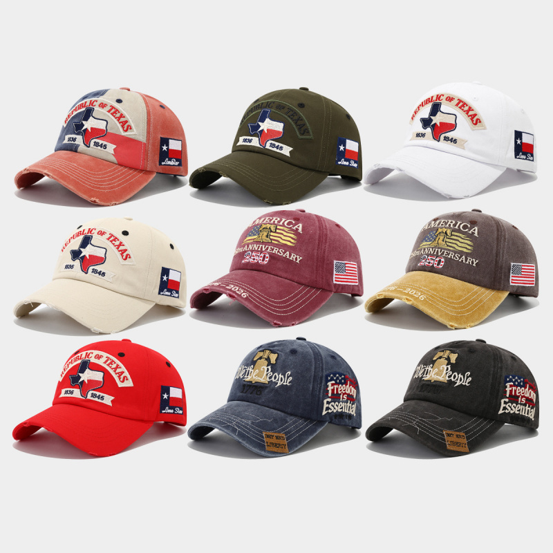 Dad Hat Cotton - หมวกเบสบอลปักลายธงรัฐเท็กซัส 1836-1845 สไตล์วินเทจ ปรับขนาดได้