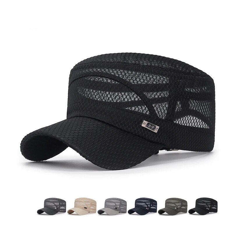 Snapback Hat Flat - หมวกแก๊ปตาข่ายระบายอากาศดีไซน์ใหม่สำหรับผู้ชายและผู้หญิง สวมใส่สบาย ป้องกันแสงแดด เหมาะสำหรับกิจกรรมกลางแจ้งในฤดูร้อน