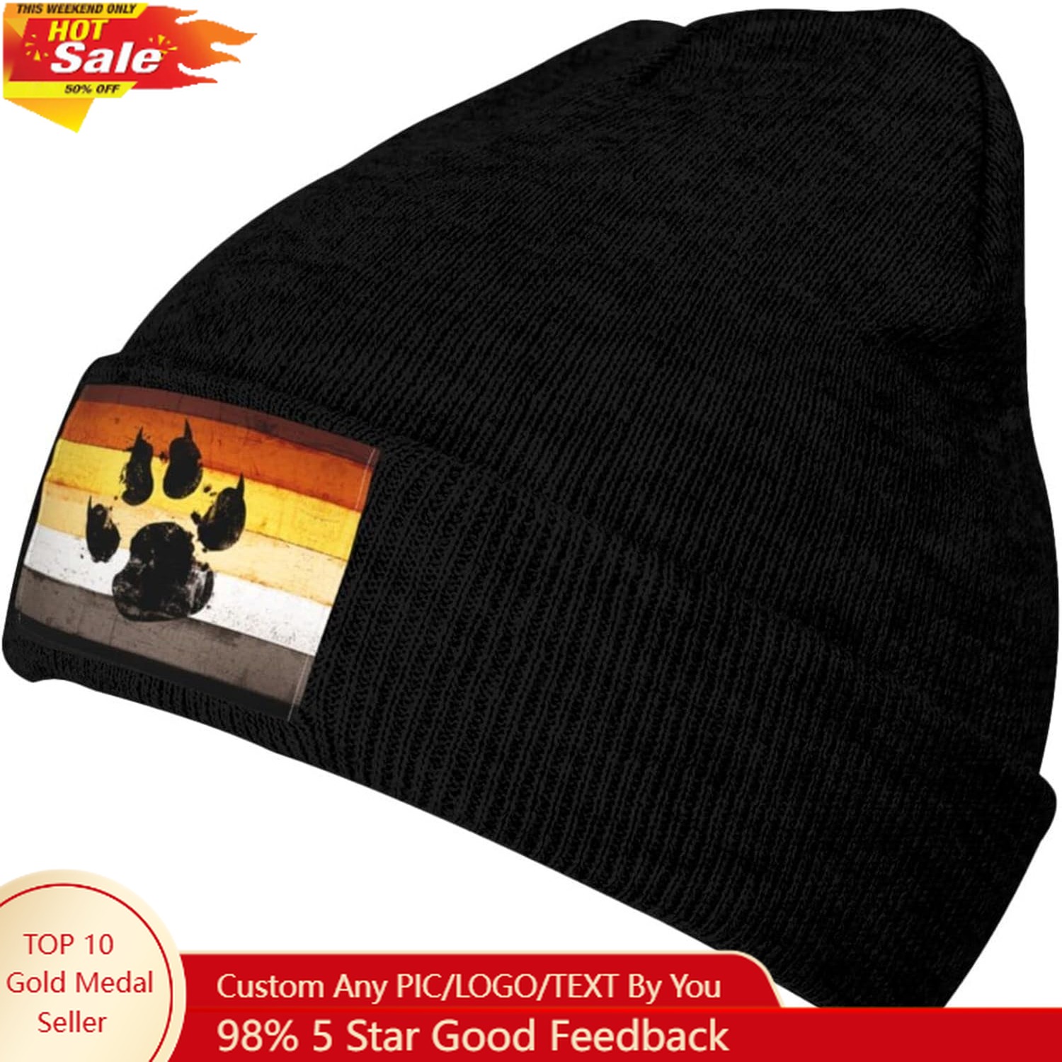 Beanie Cuffed Knit - หมวกบีนนี่ไหมพรมลายธงเกย์ LGBT สำหรับผู้ชายและผู้หญิง หมวกไหมพรมขอบพับ หมวกทรงสกัลแคป อะคริลิก