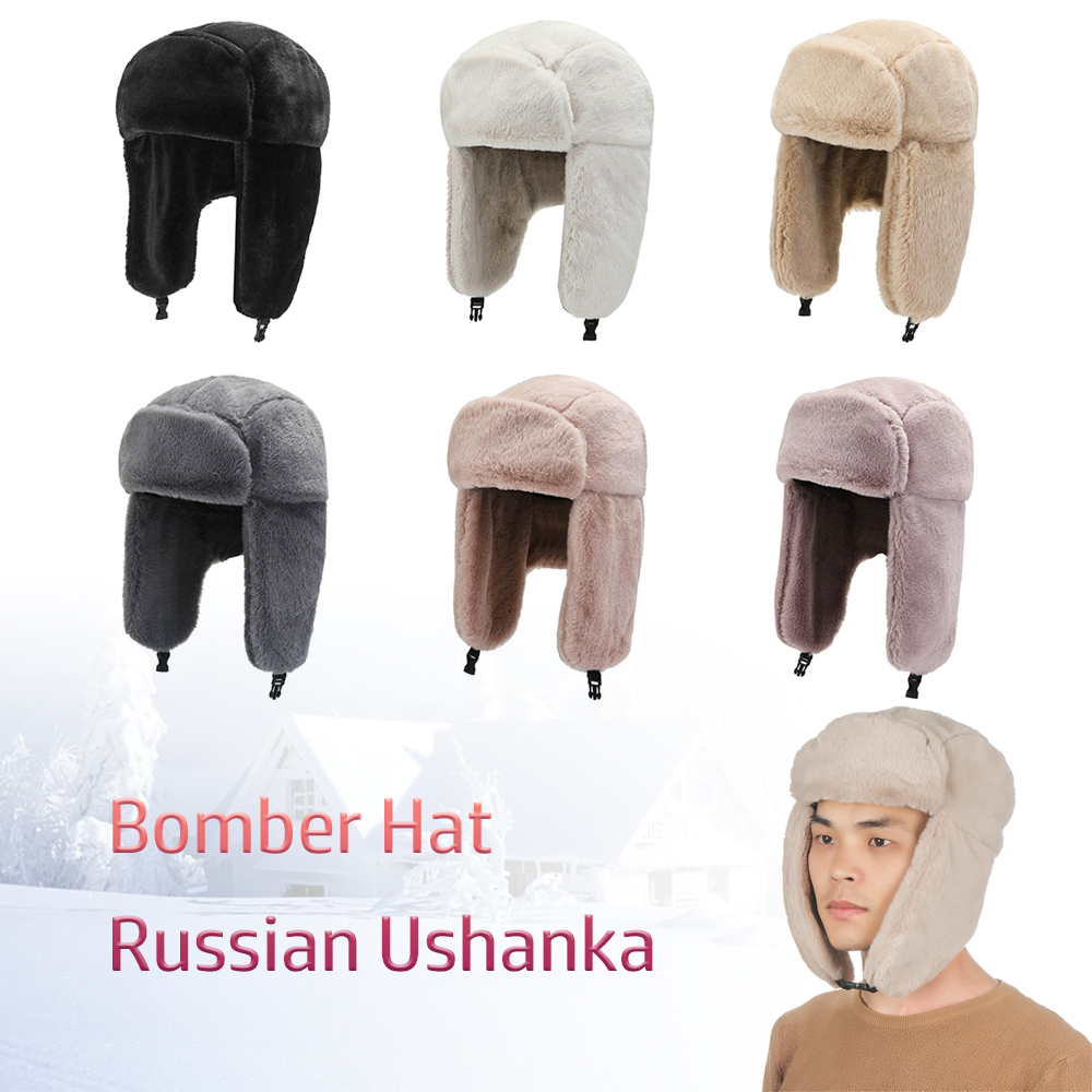 Winter Trapper Hat - หมวกฤดูหนาวคุณภาพสูง กันลม กันหิมะ หมวกขนหนานุ่มแบบรัสเซีย หมวกทรง Trapper