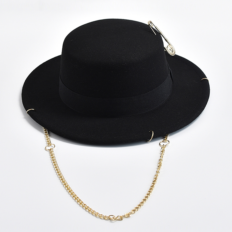 Fedora Hat Wool - ใหม่แฟชั่น Desige หมวก Fedora สําหรับผู้หญิงผู้ชายโซ่โลหะตกแต่งหมวกแจ๊สปาร์ตี้หมวกโบสถ์