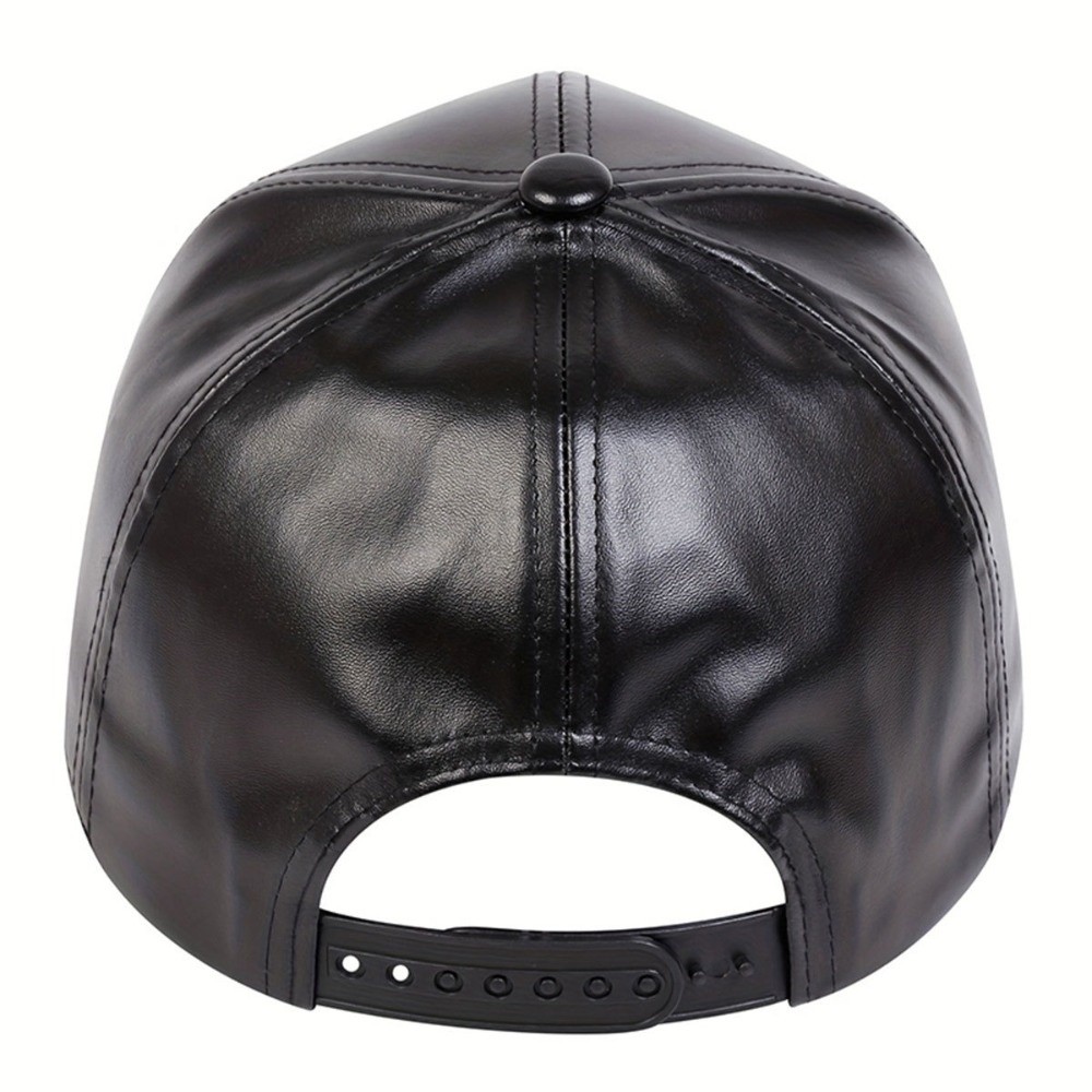 Baseball Cap Structured - หมวกเบสบอลแฟชั่น PU แบบเรียบ หมวกแก๊ปปรับได้ หมวกหนังอุ่นๆ หมวกกันแดด