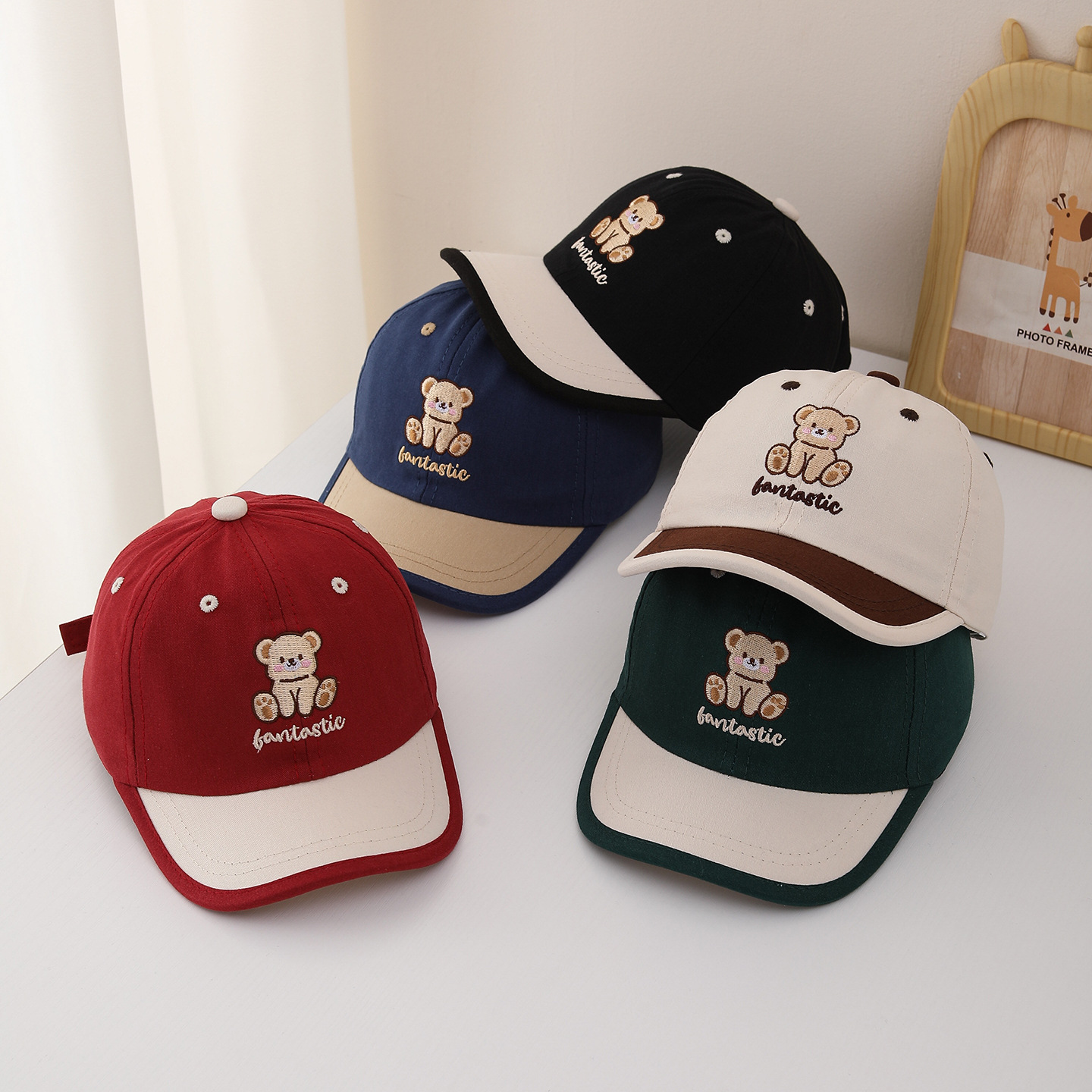 Visor Sun Hat - หมวกเบสบอลเด็ก 52 ซม. หมวกเด็กปักลายการ์ตูนหมี หมวกกันแดดเด็ก หมวกกันแดดสำหรับฤดูใบไม้ผลิและฤดูร้อน