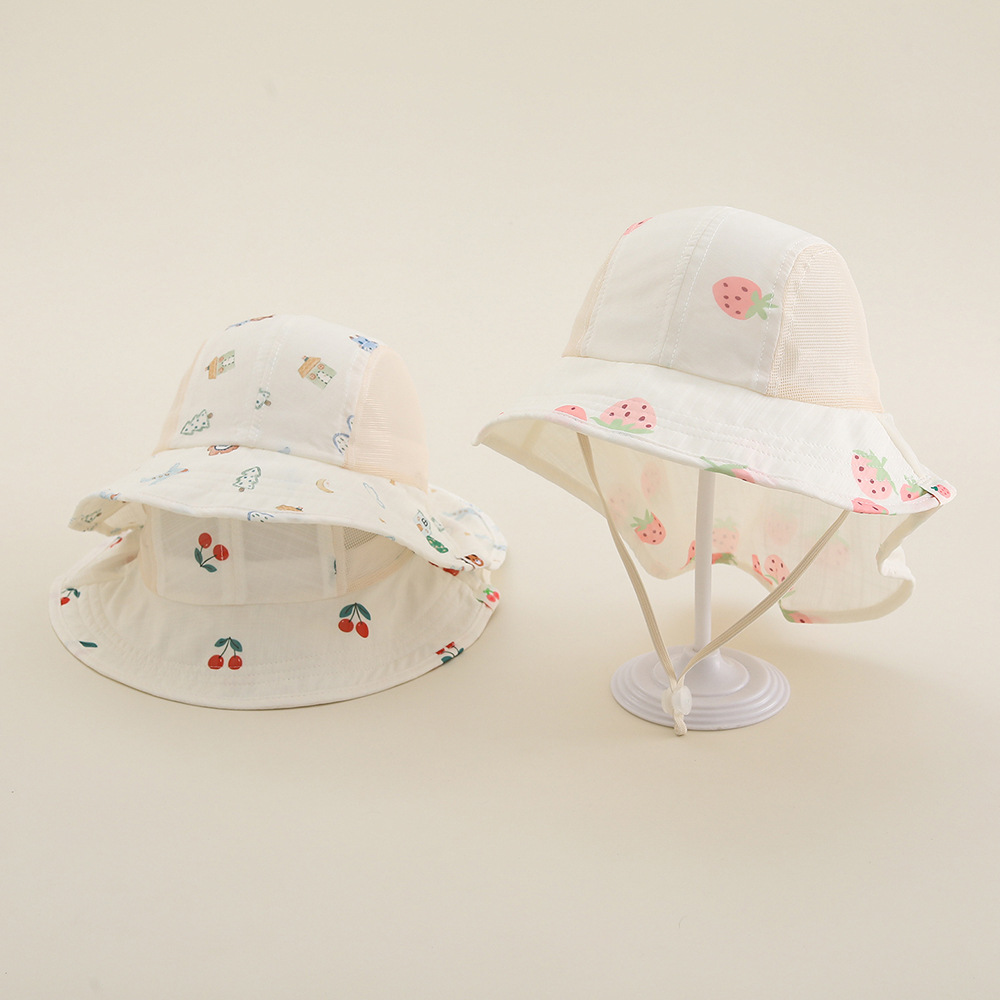 Visor Sun Hat - หมวกชายหาดสำหรับเด็กฤดูร้อน หมวกกันแดดตาข่ายระบายอากาศสำหรับเด็กชายและเด็กหญิง ลายพิมพ์น่ารัก พร้อมผ้าคลุมป้องกันคอ