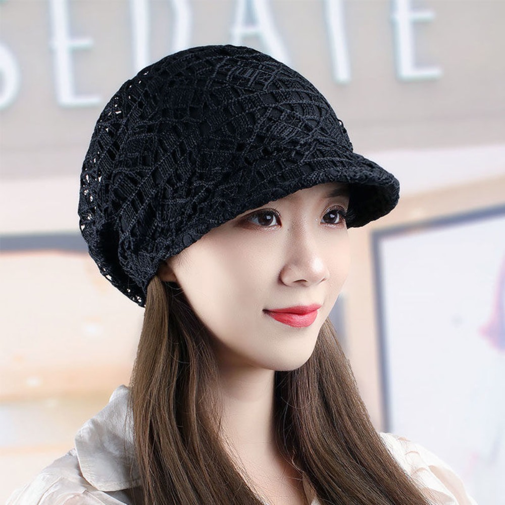 Baseball Cap Structured - หมวกบีนนี่ปักลายดอกไม้แบบโปร่ง ระบายอากาศได้ดี หมวกเบสบอลสำหรับผู้หญิง หมวกปีกกว้าง ผ้าโพกศีรษะ ผ้าโพกหัว