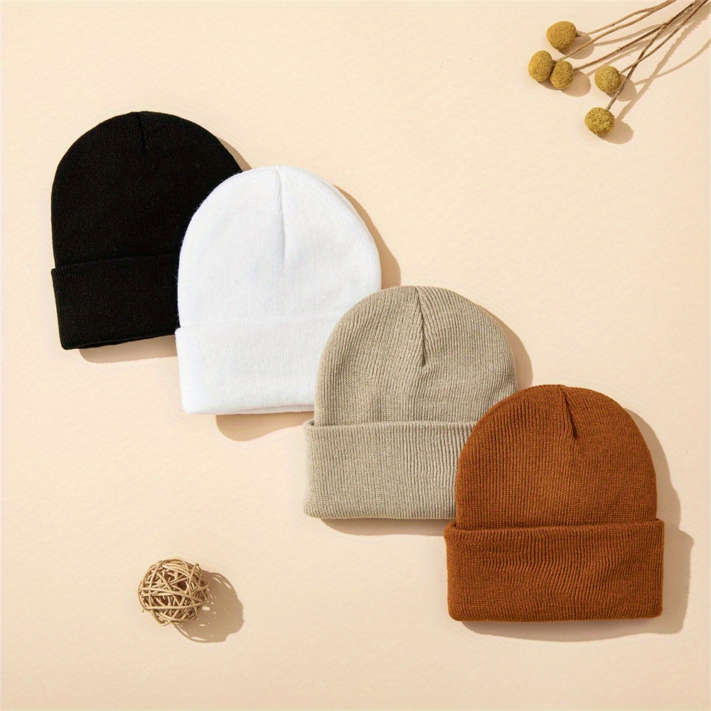 Beanie Cuffed Knit - 4 ชิ้นหมวกเด็กถักหมวกมีกุญแจมือสําหรับเด็กหญิงและเด็กชายฤดูหนาวที่อบอุ่นถักหมวกหมวกสําหรับเล่นสกีกลางแจ้ง