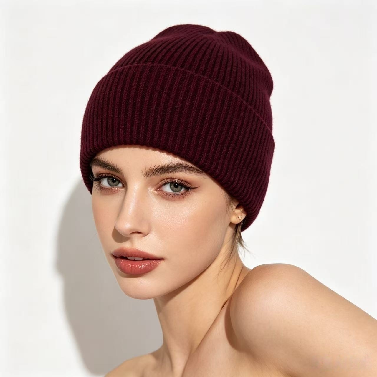 หมวกบีนนี่ถักลายริบสีน้ำเงินกร - Beanie Cuffed Knit บทวิจารณ์และราคา