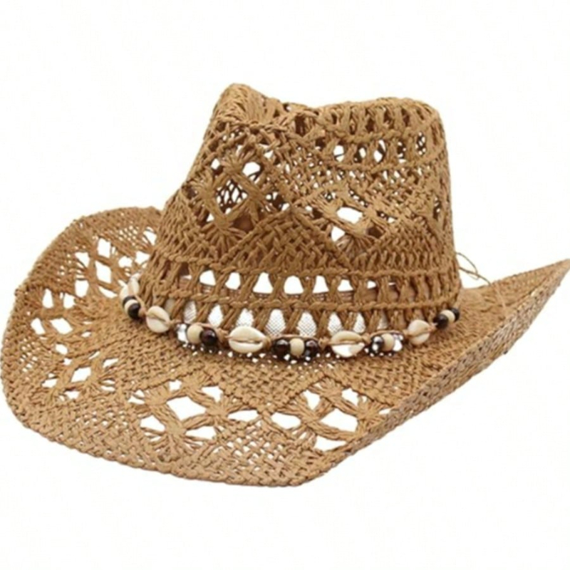 หมวกฟางทรงโบโฮลายเปลือกหอย 1 ช - Cowboy Hat Straw บทวิจารณ์และราคา