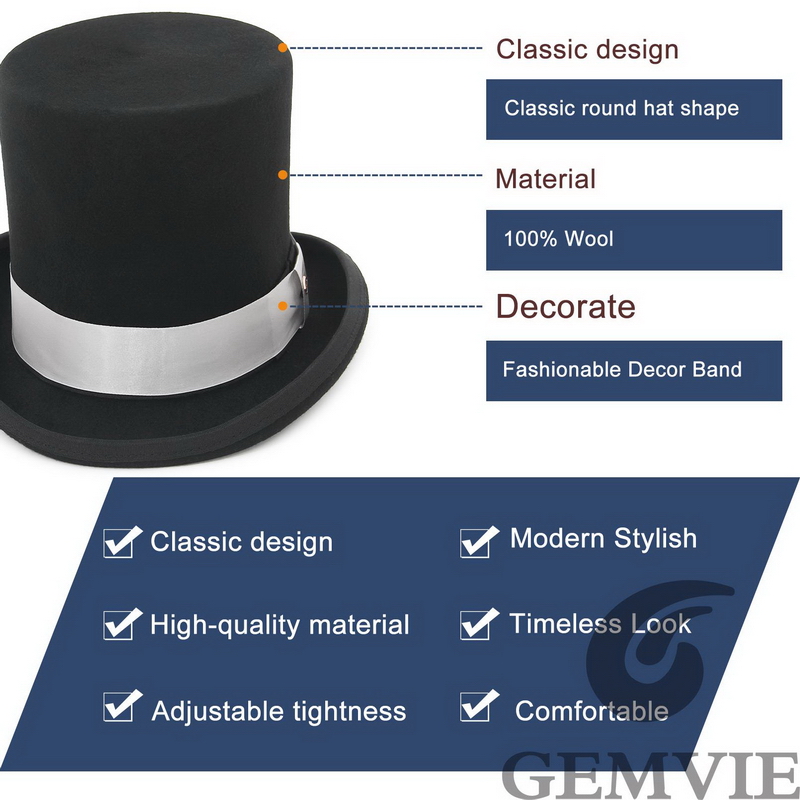 GEMVIE 17 ซม.100% ผ้าขนสัตว์ F - Fedora Hat Wool บทวิจารณ์และราคา