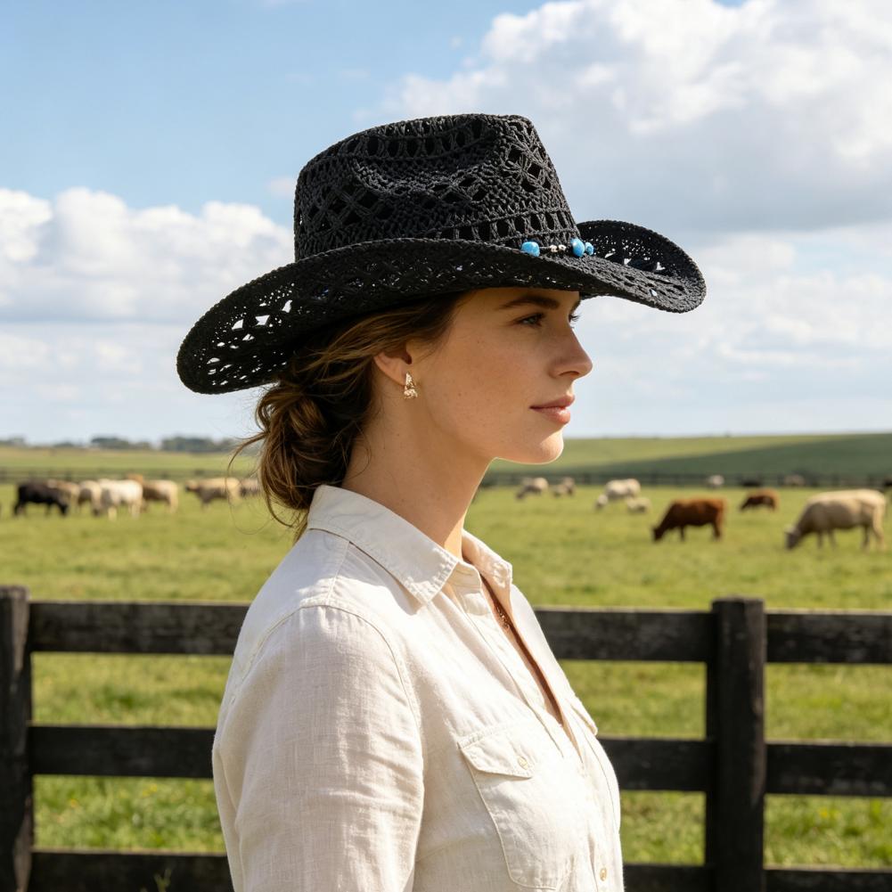 หมวกคาวบอยปีกกว้าง หมวกกันแดดส - Cowboy Hat Straw บทวิจารณ์และราคา