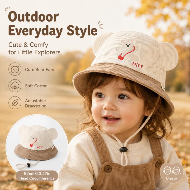 หมวกบักเก็ตเด็ก ลายหูหมี ผ้าฝ้ - Bucket Hat Cotton บทวิจารณ์และราคา