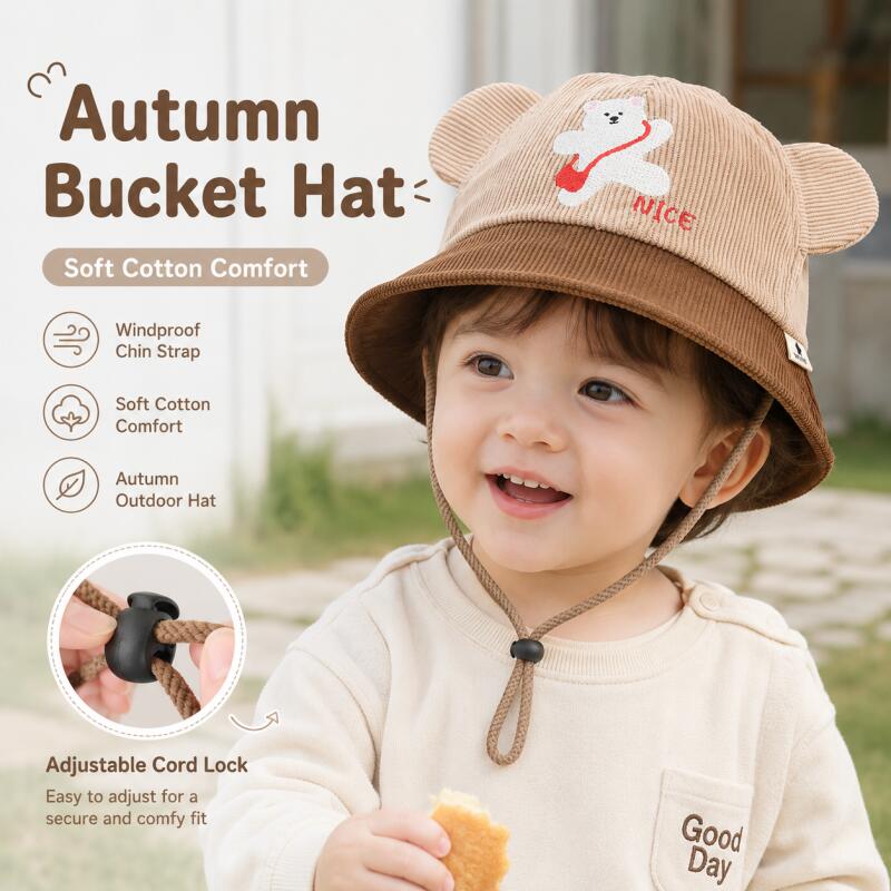 หมวกบักเก็ตเด็ก ลายหูหมี ผ้าฝ้ - Bucket Hat Cotton บทวิจารณ์และราคา