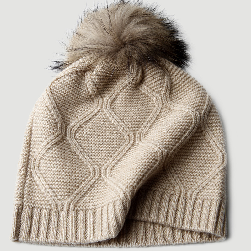 หมวกบีนนี่ถักลายเพชร ผสมแคชเมี - Beanie Cuffed Knit บทวิจารณ์และราคา