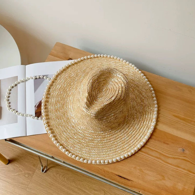 แฟชั่นฤดูร้อนใหม่ Pearl CHAIN  - Cowboy Hat Straw บทวิจารณ์และราคา