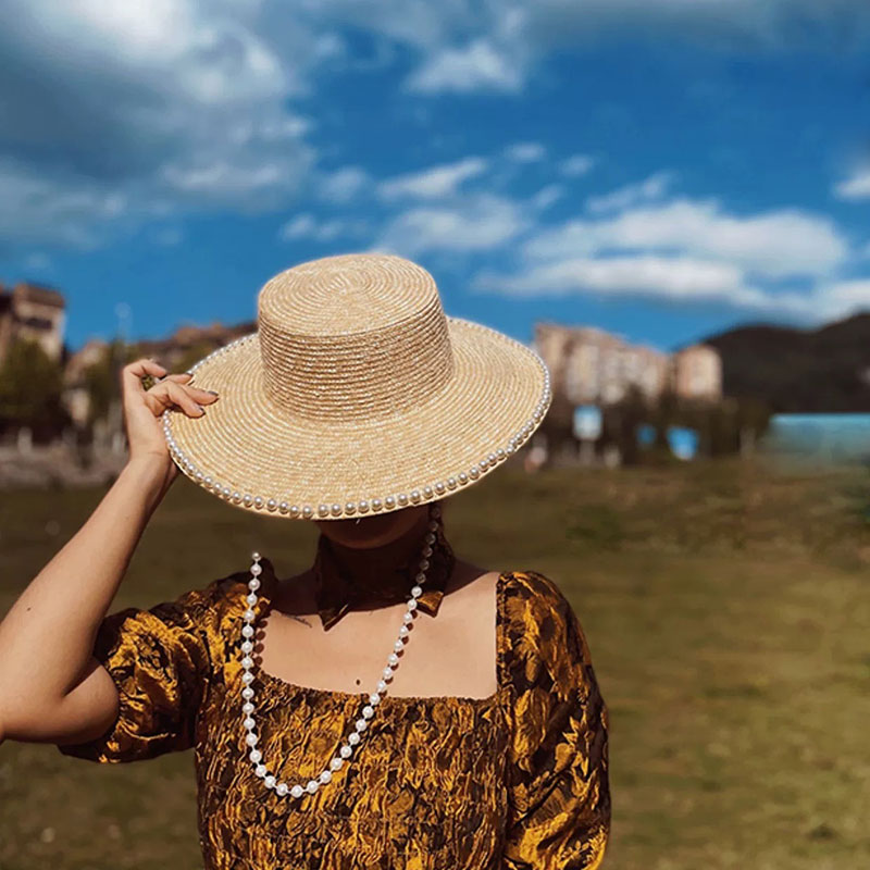 แฟชั่นฤดูร้อนใหม่ Pearl CHAIN  - Cowboy Hat Straw บทวิจารณ์และราคา